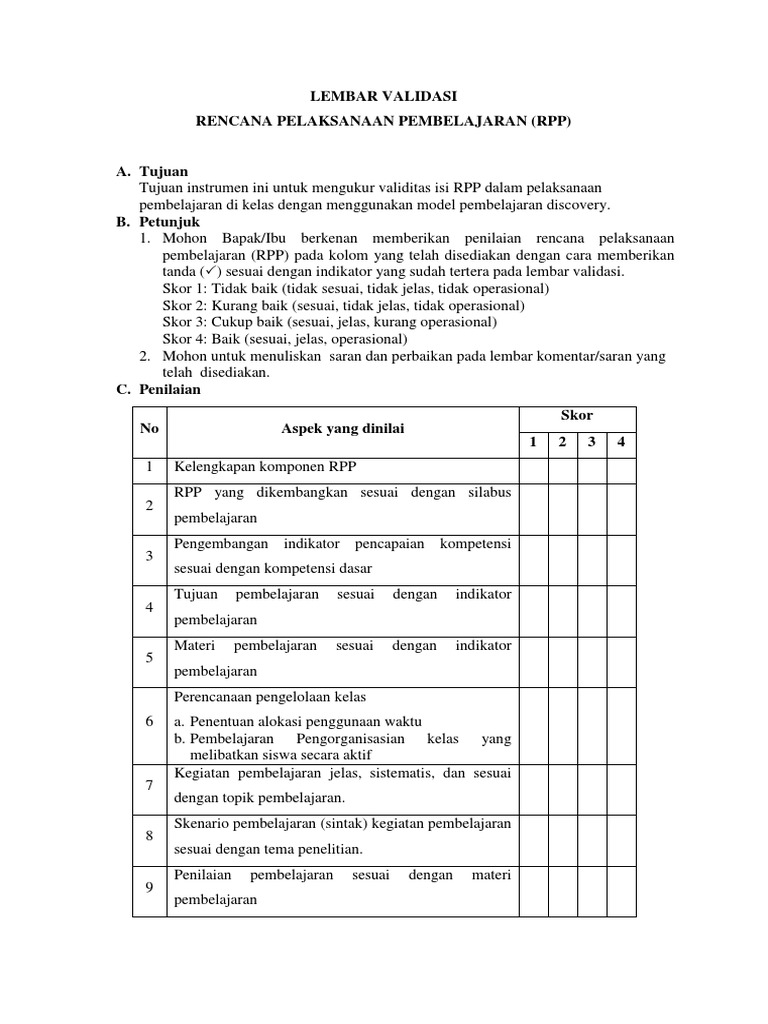 Lembar Validasi RPP Pembelajaran | PDF | Komputer