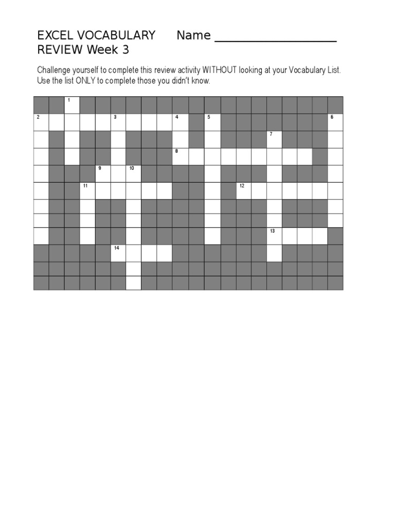 Excel Vocab Review WK 3 Web Version | PDF | Spreadsheet | Worksheet