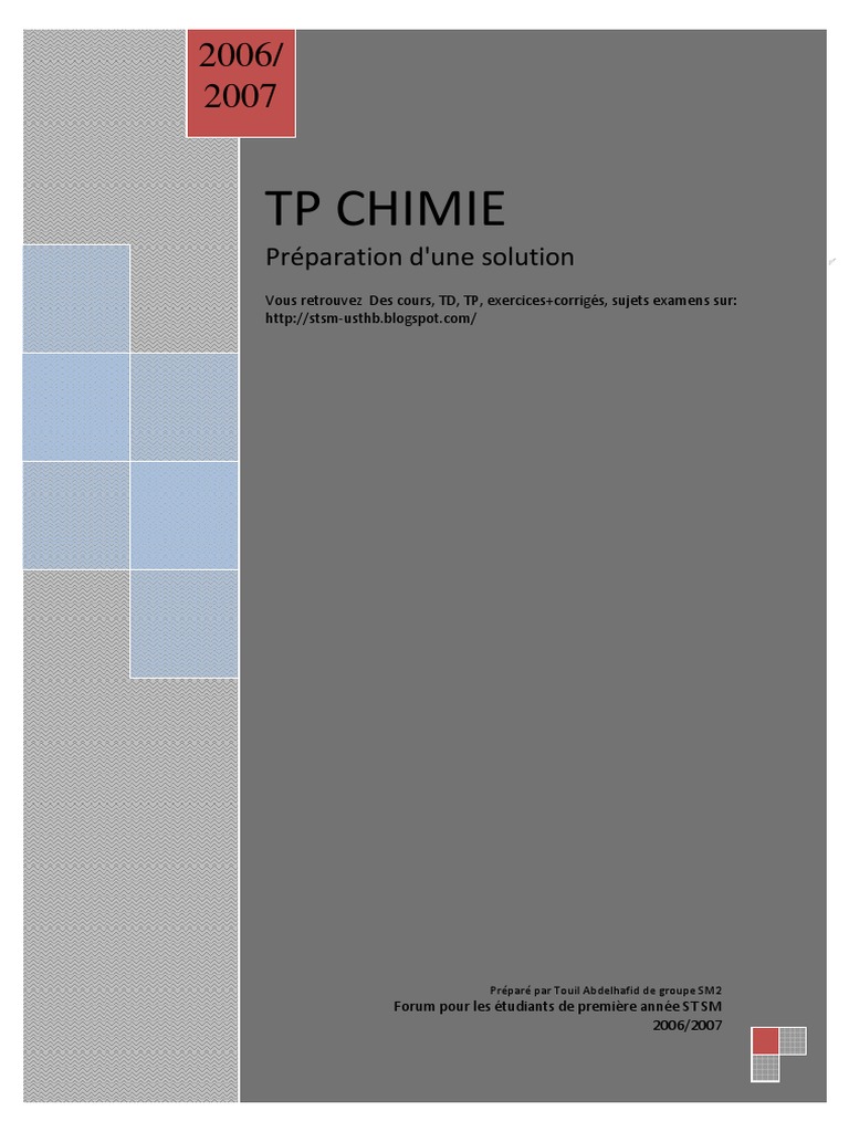 Préparation de Solutions en Chimie | PDF | Concentration molaire ...