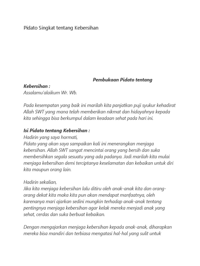 Pidato Singkat Tentang Kebersihan  PDF