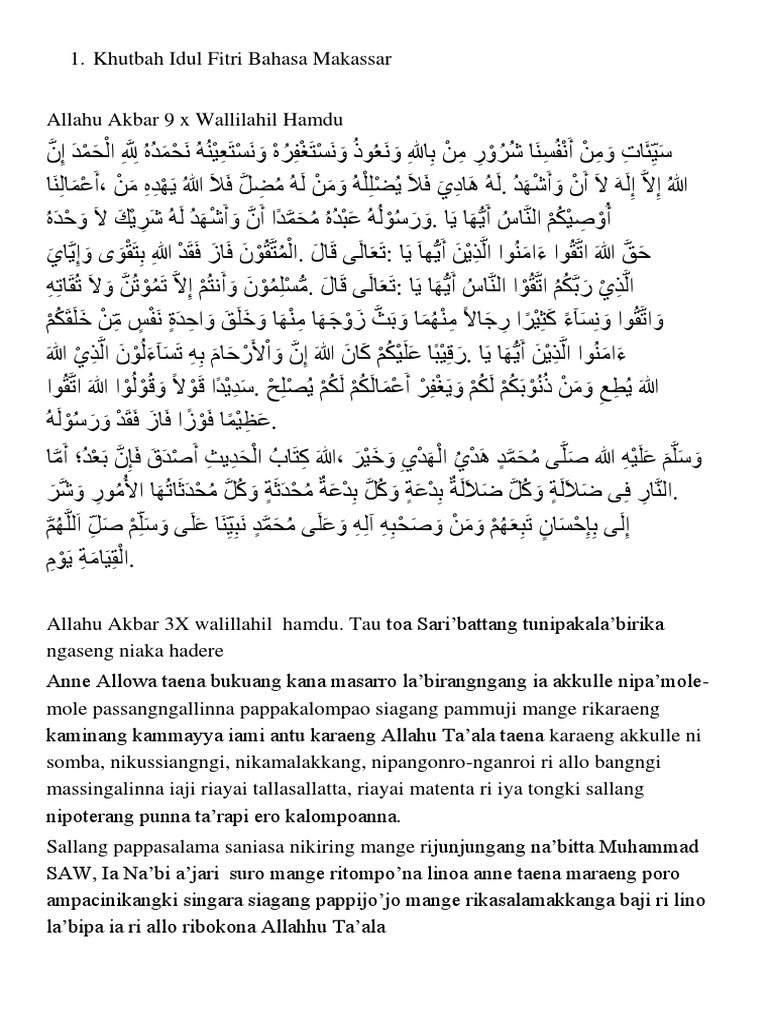 Khutbah Idul Fitri Bahasa Makassar