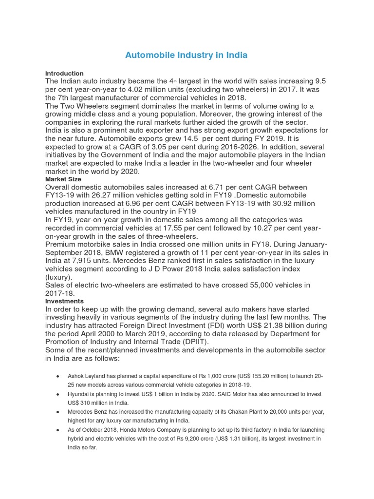 Automobile Industry in India Assignment PDF PDF Car Luxury Vehicles