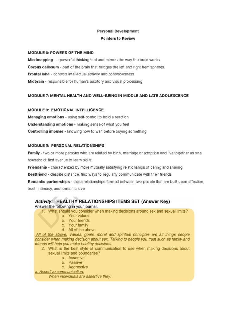 Perdev Reviewer | PDF | Wellness