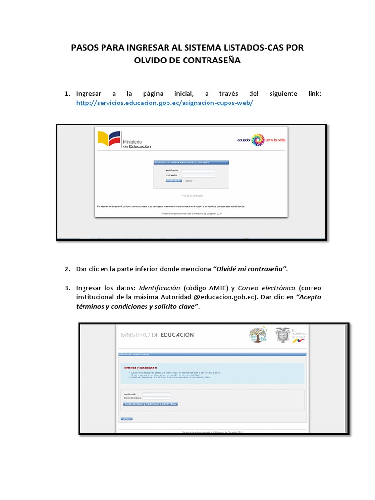 Pasos Para Ingresar Al Sistema Listados Cas Por Olvido De Contrasena