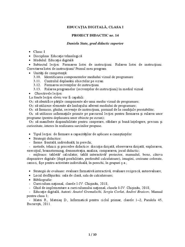 Proiect Didactic NR 14 | PDF