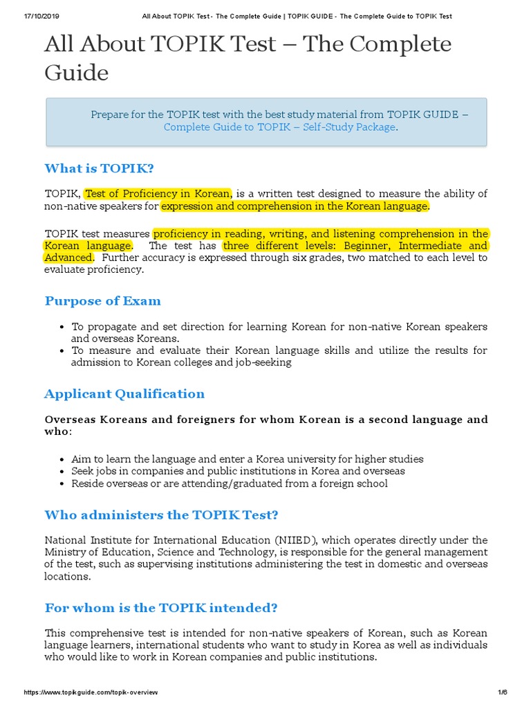 Complete Guide to TOPIK Test | PDF | Fluency | Korean Language