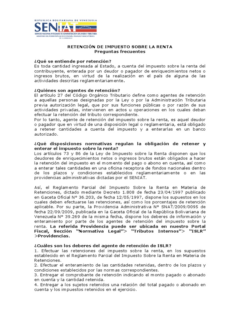 Retencion de ISLR | PDF | Impuesto sobre la renta | Impuestos