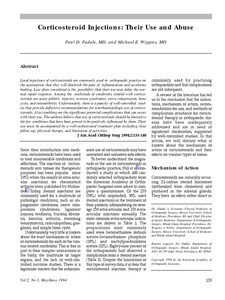 Corticosteroid Injections Their Use and Abuse PDF Inflammation