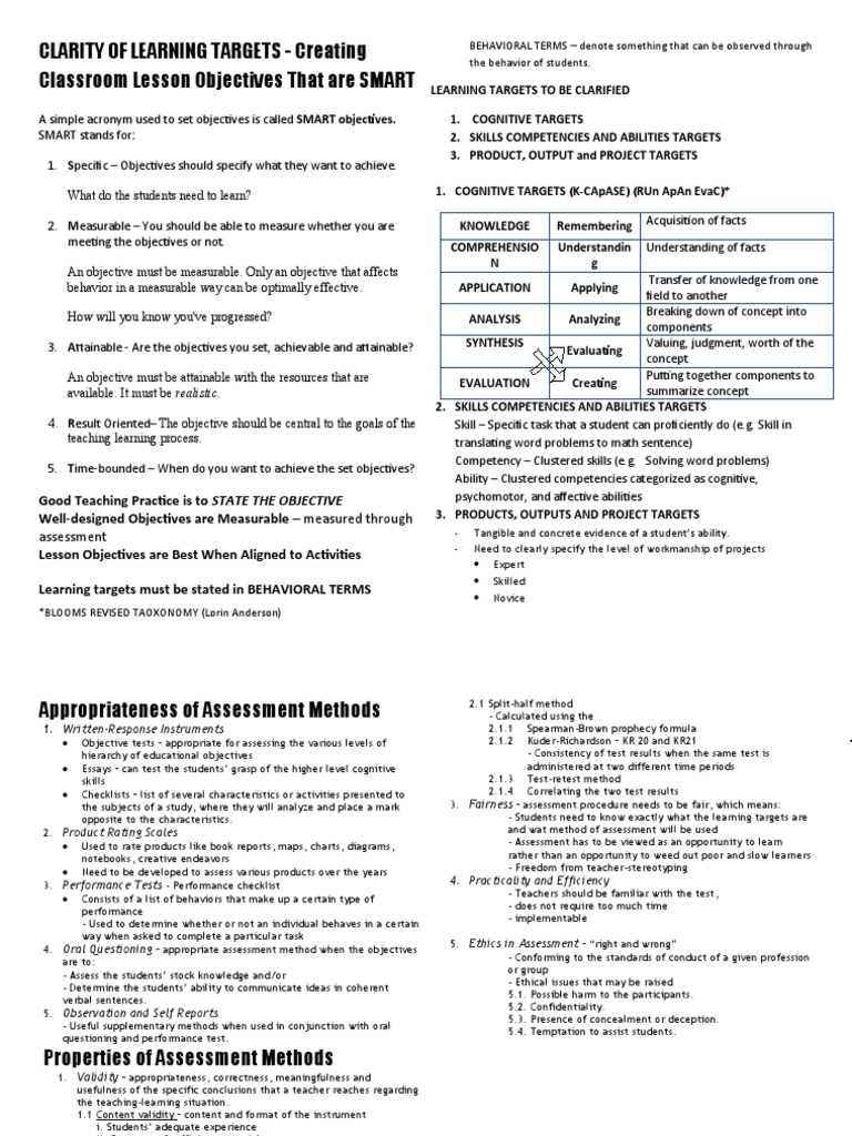 SMART Learning Targets in Assessment | PDF | Educational Assessment ...