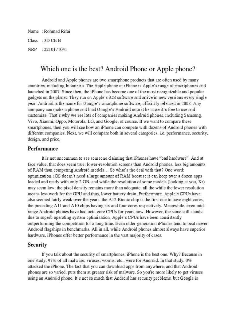 Comparative Android Phone and iOS Phone | PDF | Android (Operating ...