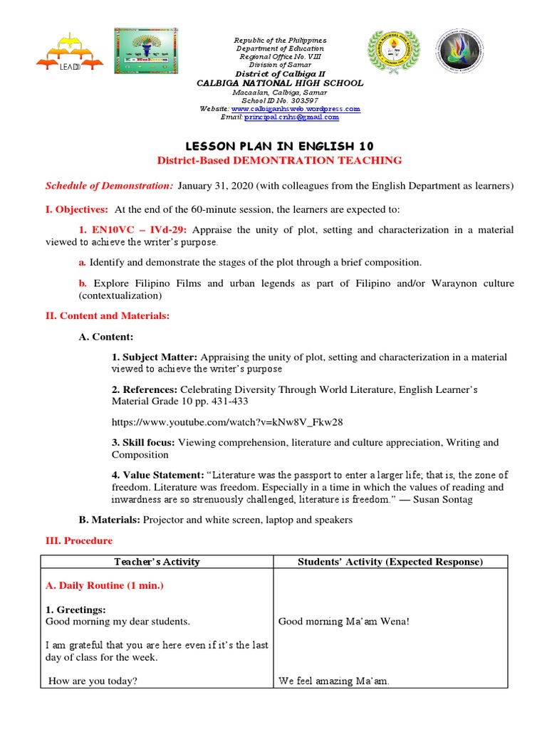 Appraising Plot, Setting, and Characterization | PDF | Plot (Narrative ...