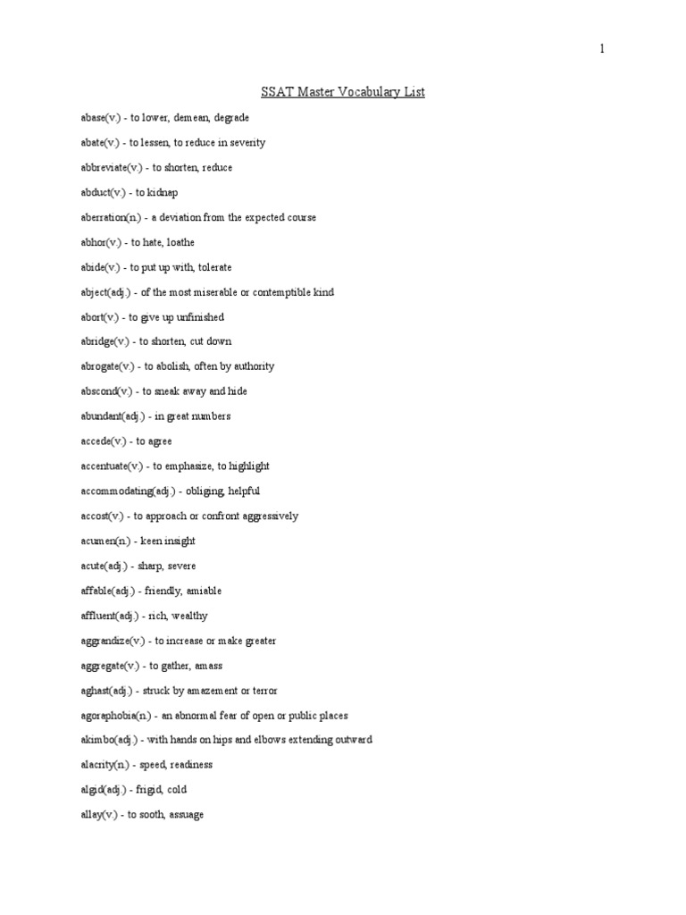 Master SSAT Vocab List
