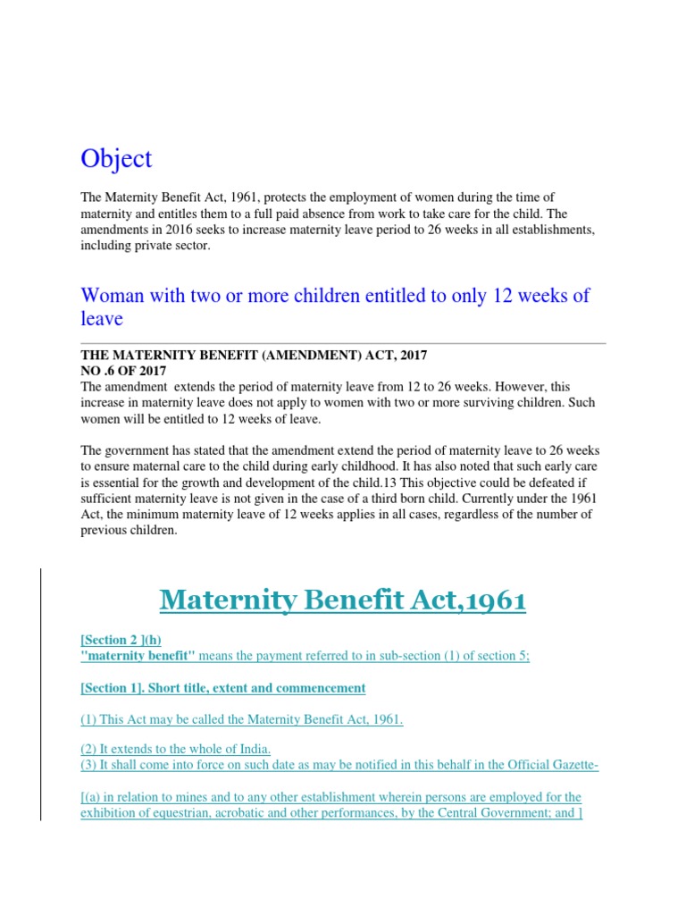 Maternity Benefit Act 1961 PDF Parental Leave Employment