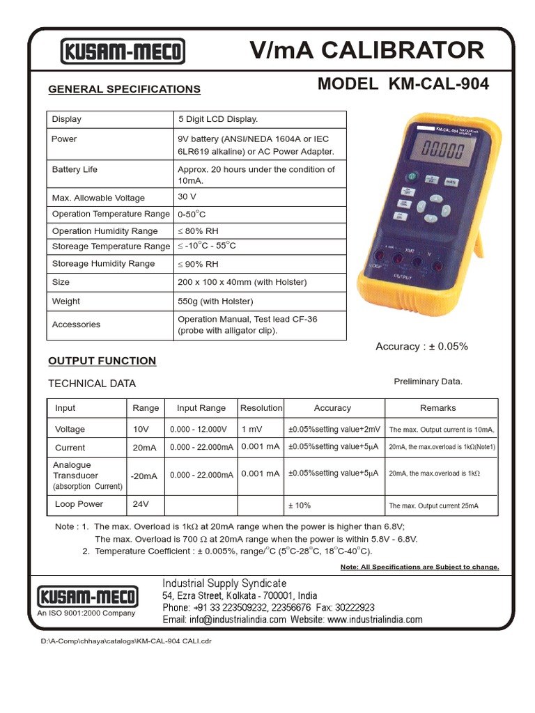 KM-CAL-904 Millivolt/Milliamp Calibrator | PDF | Volt | Power Supply