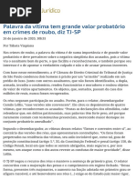 Palavra da vítima tem grande valor probatório em crimes de roubo