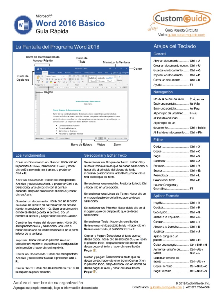Word 2016 Basico Guia Rapida Eval PDF | PDF | Ventana (informática ...
