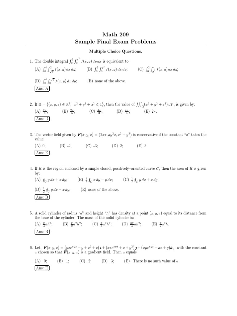 Final Sample Problems Flux Integral