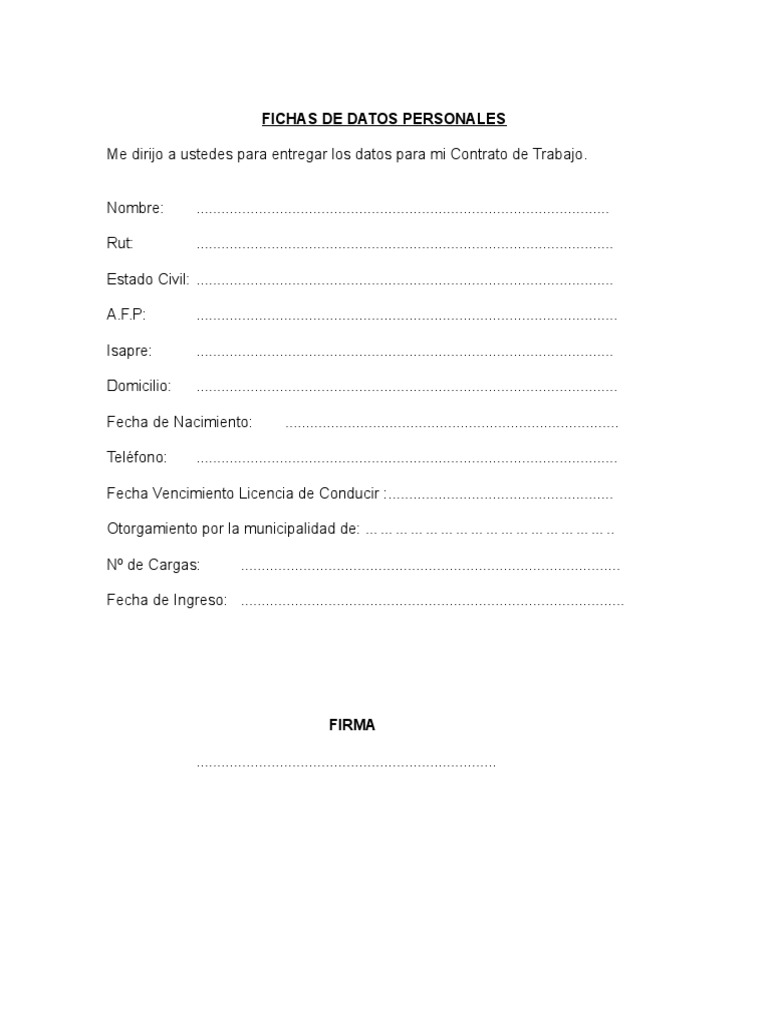 Ficha de Datos Personales para Trabajo | PDF