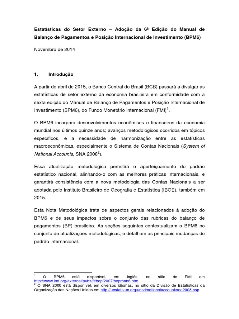 Adoção do BPM6 e impactos nas estatísticas do setor externo brasileiro ...