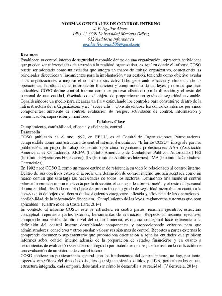 Normas Generales de Control Interno | PDF | Evaluación | Información