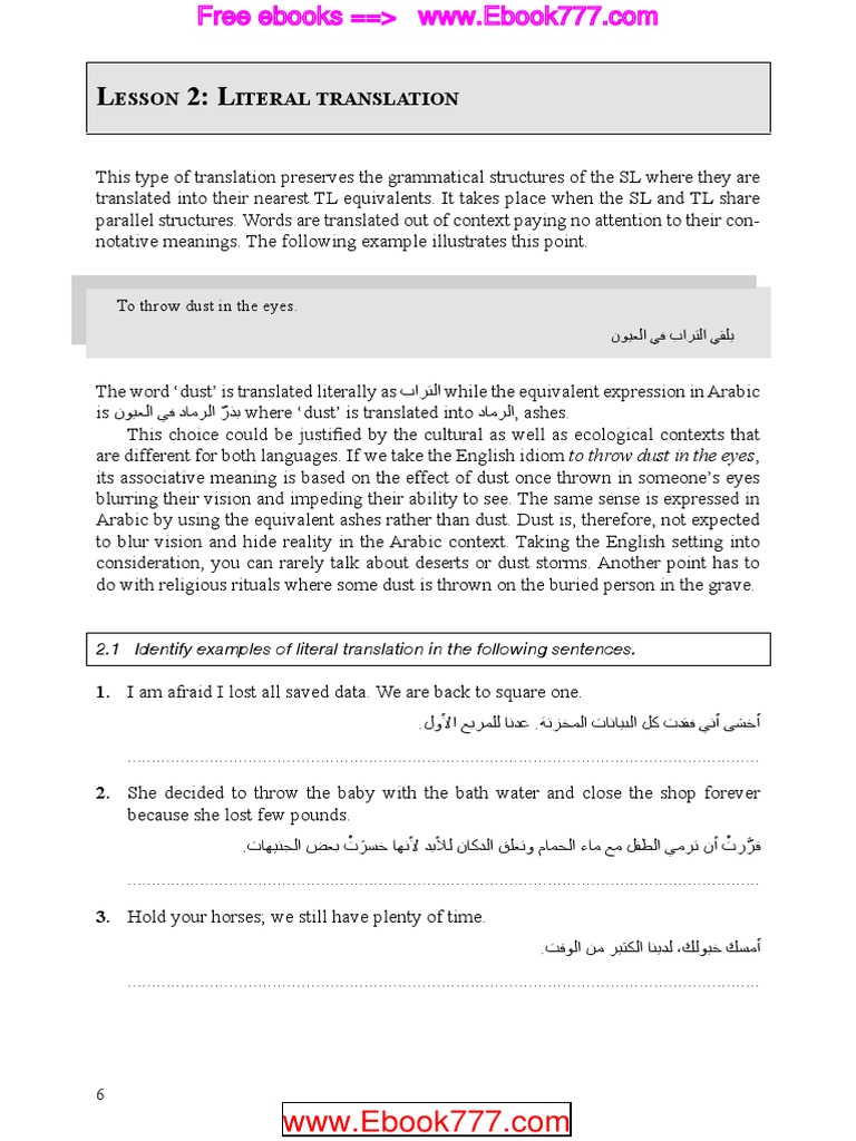 Arabic-English Literal Translation Examples | PDF | Idiom | Translations