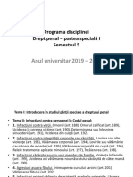 Curs 1 - Programa Disciplinei Drept Penal - Partea Speciala I (2019-2020)