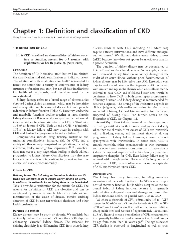 Chapter 1 Definition and Classification of CKD 2013 PDF | PDF | Renal ...
