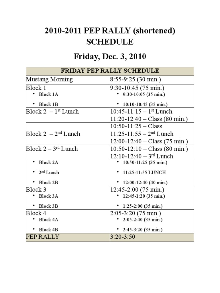 SMHS 2010 Pep Rally Schedule | PDF