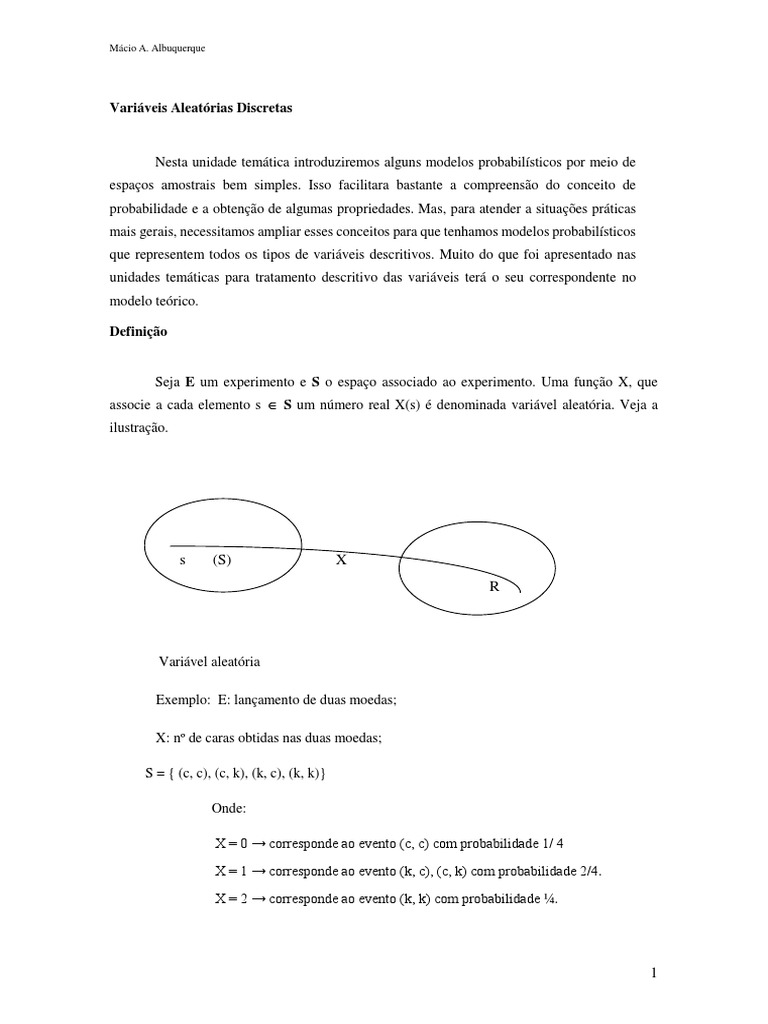 Variáveis Aleatórias Discretas e Funções | PDF | Variável aleatória ...