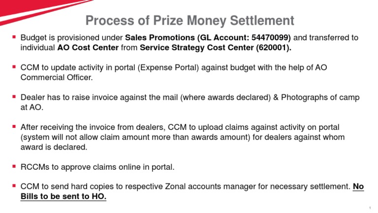 Prize Money Settlement Process Guide | PDF