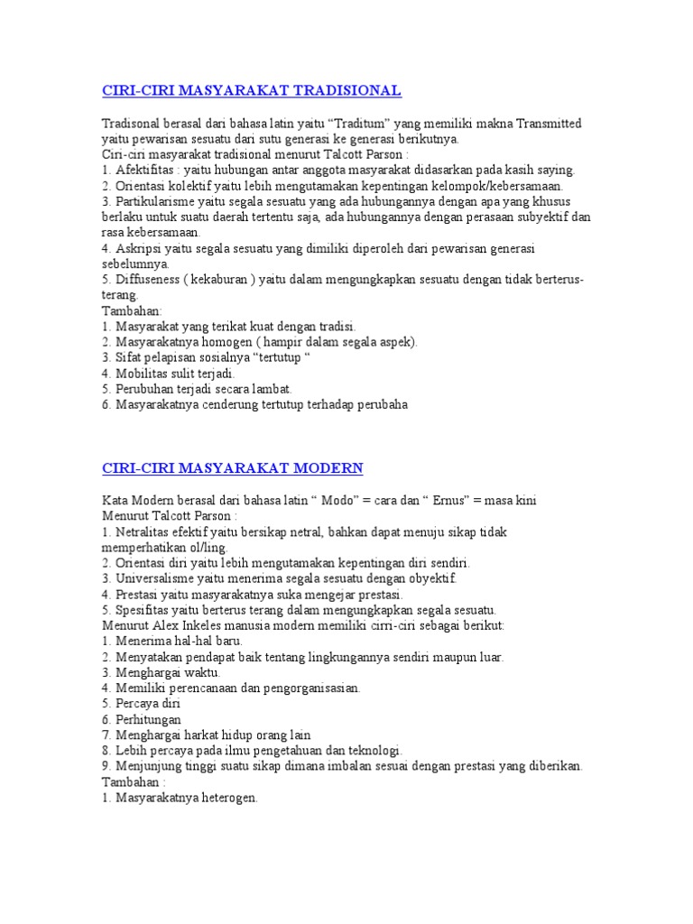 Ciri Masyarakat Moderen Dan Tradisonal Pdf