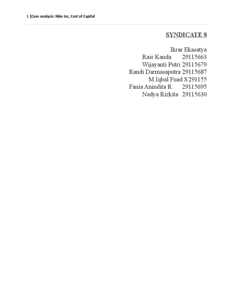Nike Case Analysis Pdf Cost Of Capital Beta Finance