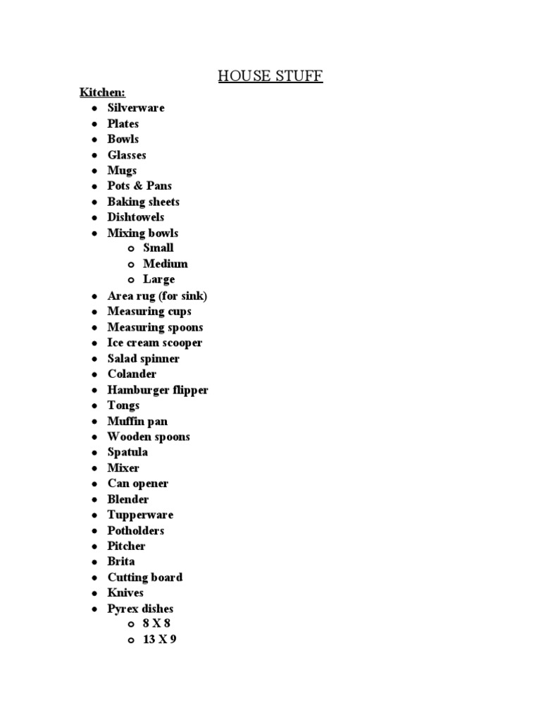 Essential Household Items Checklist | PDF | Cooking, Food & Wine | Home ...
