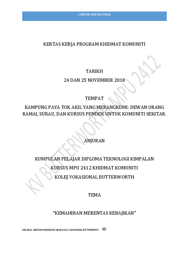 Contoh Kertas Kerja Program Khidmat Komuniti