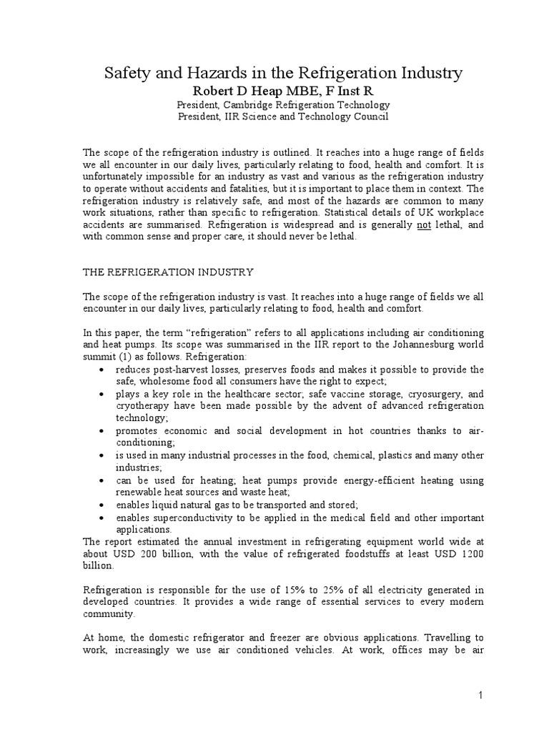 Safety Hazards Refrigeration PDF Refrigerator Air Conditioning