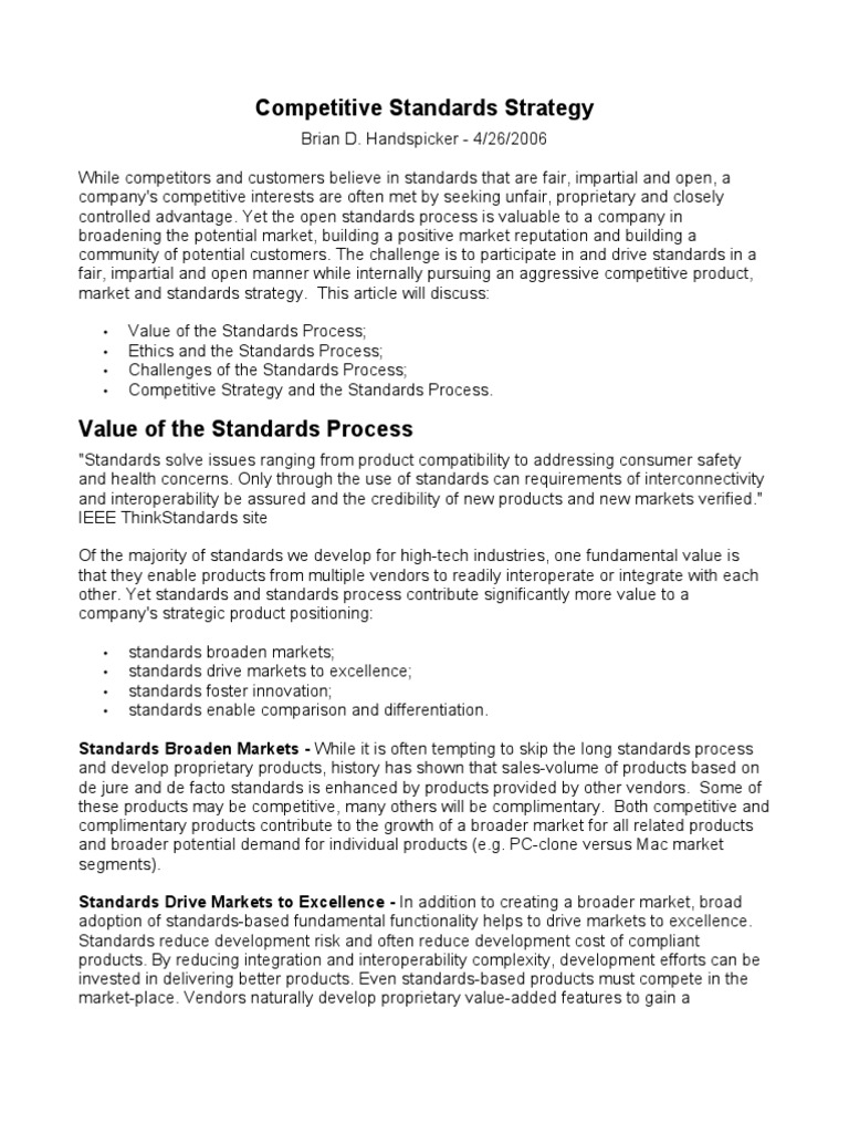 Competitive Standards Strategy Insights | PDF | Standardization ...