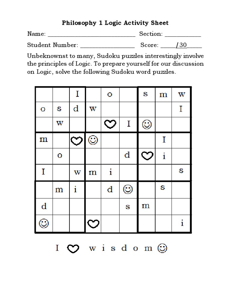 Philosophy 1 Logic Activity Sheet | PDF