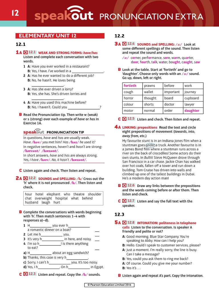 Speakout Pronunciation Extra Elementary Unit 12 | PDF