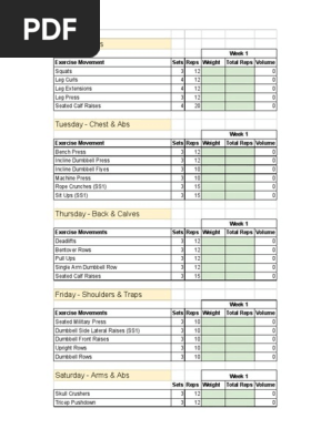 Jay Cutler Workout Routine Spreadsheet PDF Weight Training Physical Exercise