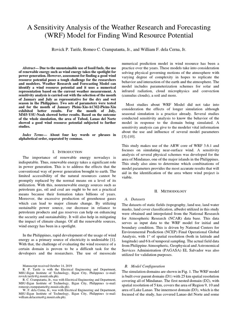 A Sensitivity Analysis of The Weather Research and Forecasting WRF ...