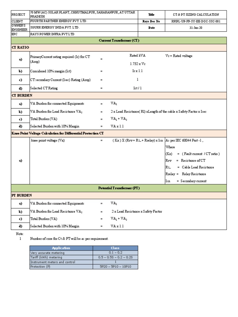 CT & PT Sizing CalculationUP Transformer Power Engineering