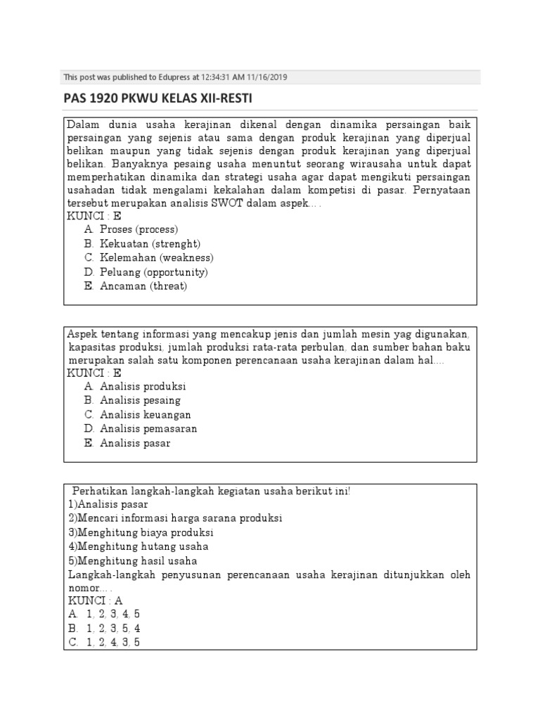 Contoh Soal Pkwu
