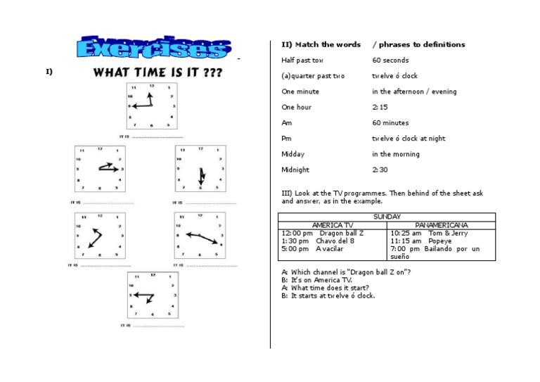 Time Vocabulary and TV Schedule Guide | PDF