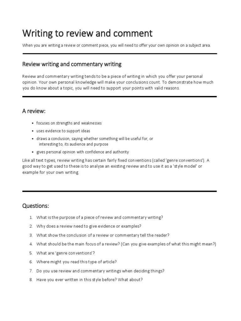 Writing To Review and Comment | PDF | Writers | Jargon