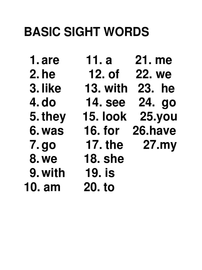 Basic Sight Words List for Kids | PDF | Language Arts & Discipline