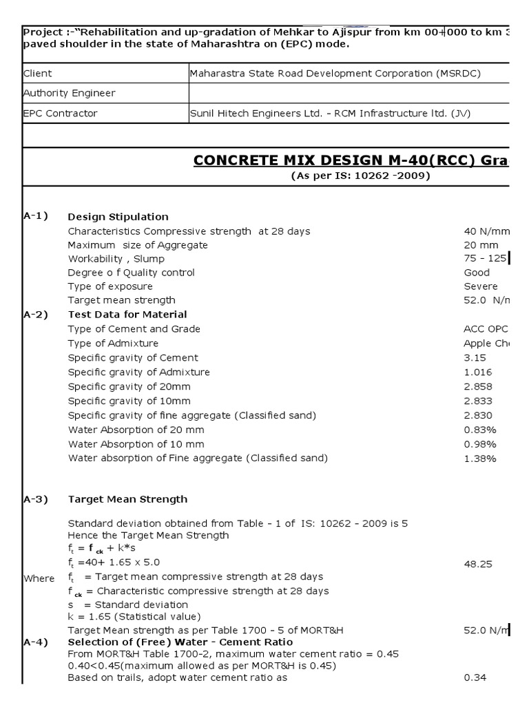 M-40 RCC Concrete Mix Design Guide | PDF | Construction Aggregate ...
