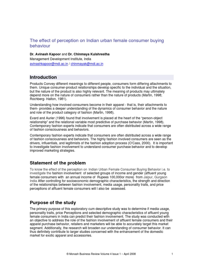 The Effect of Perception On Indian Urban Female Consumer Buying ...