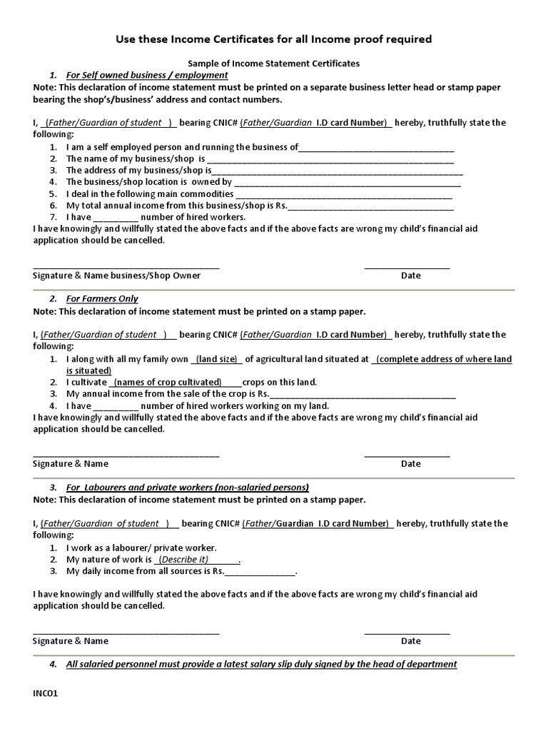 Income Certificate Formats and Samples | PDF | Economies | Business