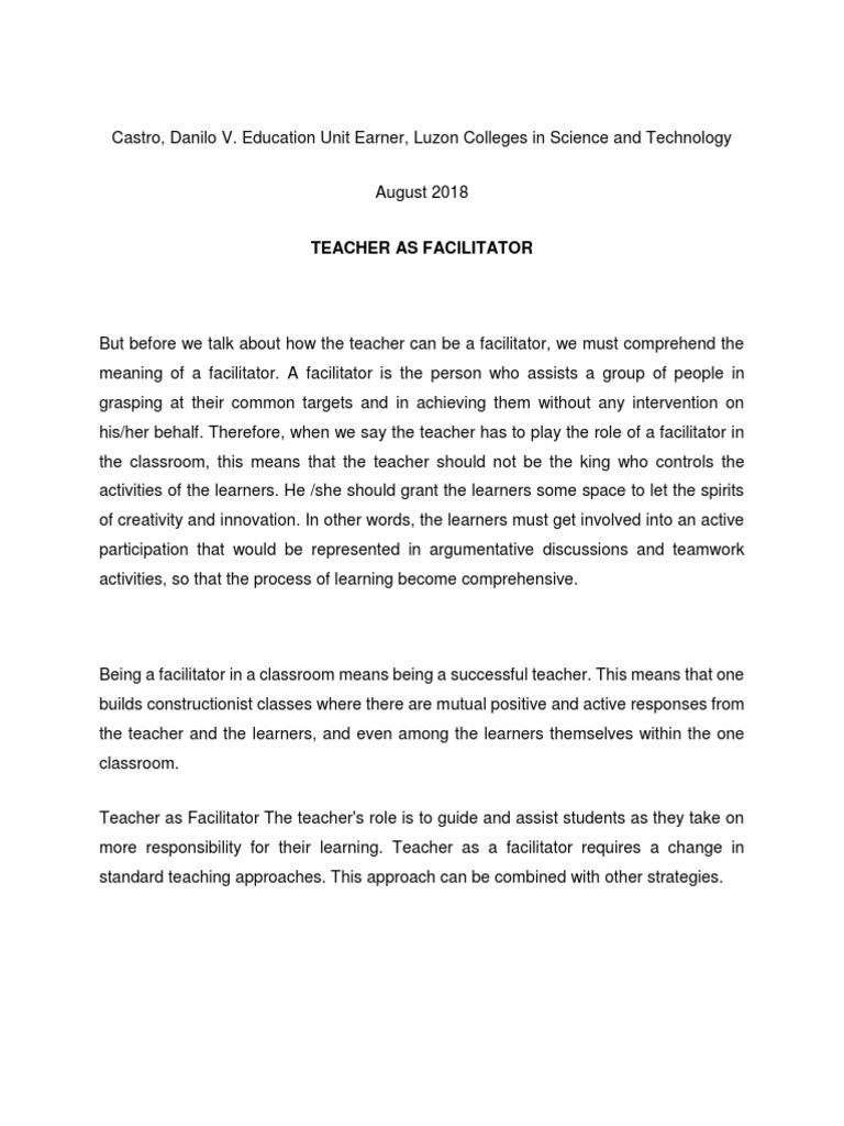 Teacher As Facilitator Pdf Facilitator Teachers