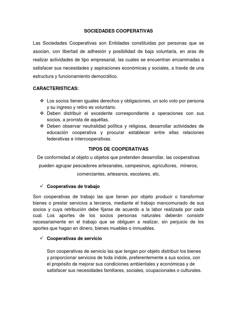 Constitución legal de Sociedades Cooperativas | PDF | Cooperativa ...
